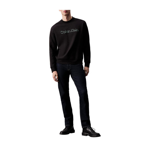 CALVIN KLEIN Felpa girocollo Felpa Uomo Shadow Embossed Logo Nero - Francavilla Moda